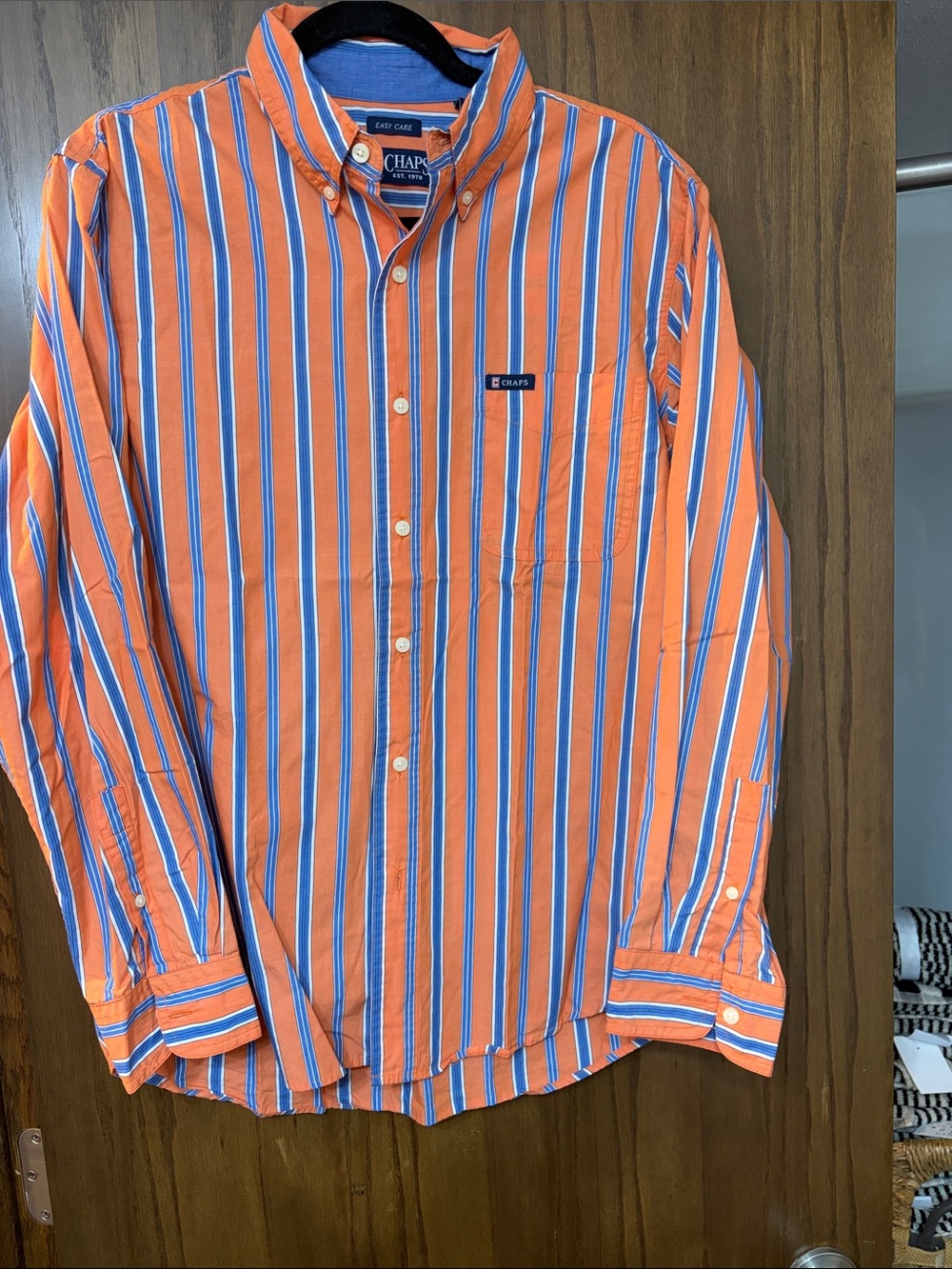 Chaps Orange Stripe Button-Down Shirt with Blue & White Accents